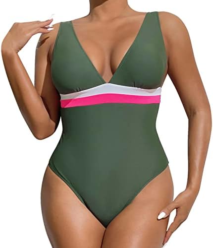 Kcjgikpok Bikini Dress 2023 nové plavky Sexy hlboký V Kontrast hrudníka otvorený Zadný Výrez Dámske plavky Pánske
