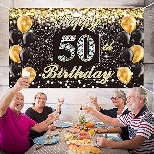 Ailiba 50th Birthday banner pozadia, 50th Birthday party dekorácie čierne zlato 50th Birthday Photography pozadia,