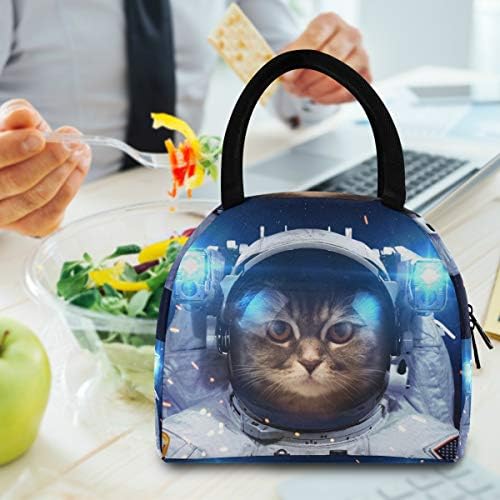 Yyzzh Astronaut mačka zviera vo vesmíre Modrá galaxia vesmír tlač izolovaný zips obed taška chladič jedlo prep