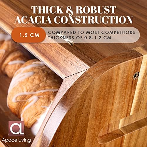 Arise Štýlový akáciový Box na chlieb na kuchynskú dosku, Extra veľký 2-policový drevený úložný priestor na chlieb