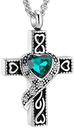 Dotuiarg Urn náhrdelník popol kremácia šperky kremácia náhrdelník pre popol kríž Urn Náhrdelník s vykladané srdce