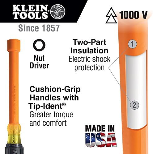 Klein Tools 646-1 / 2-INS izolovaný maticový ovládač, 1/2-palcový Hex, rukoväť na uchopenie vankúša, 6-palcový