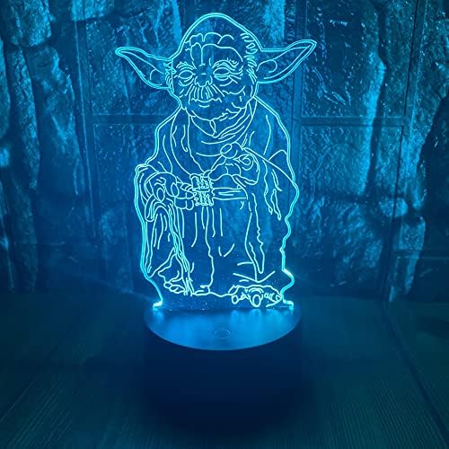 Karikatúra Anime postava postava Star Wars Baby Yoda 3D LED optická ilúzia dekorácie stolná lampa 16 farieb diaľkové