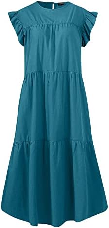 Ležérne letné šaty pre ženy, formálne Okrúhly výstrih ležérne krátky rukáv volánik-Trim letné Mini šaty dámy