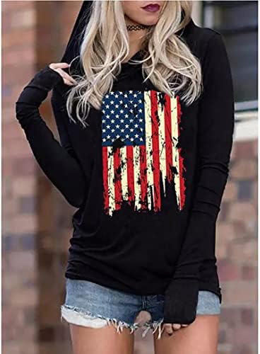Susongeth American Flag Hoodie for Women 4th of July Patriotic Long Sleeve Shirt Independence Day USA Flag Pullover Tops