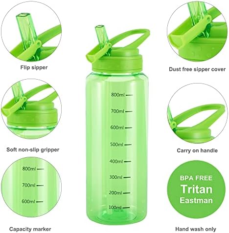 Home Tune fľaša na vodu so slamkou, bez BPA Tritan & amp; nepriepustná bezprašná Flip slama & Amp; Easy Clean