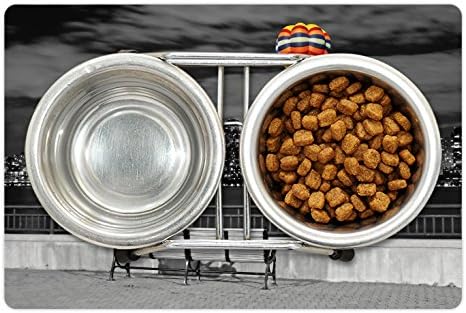 Ambesonne Čiernobiela podložka pre domáce zvieratá na jedlo a vodu, panoráma NYC zo štátneho parku Liberty so