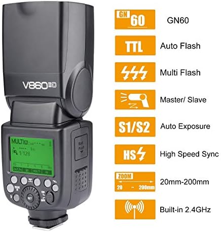 GODOX V860ii-C Kit E-TTL High-Speed Sync 1 / 8000s 2.4 G Gn60 Li-ion batéria 1.5 s Recycle Time blesk fotoaparátu