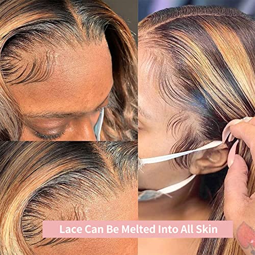 KADOYEE Highlight 13x1 Časť Čipka Parochňa ľudské vlasy Ombre zvýraznite rovnú čipku Predná Parochňa ľudské vlasy s vopred vytrhnutými detskými vlasmi pre čierne ženy 153% hustota