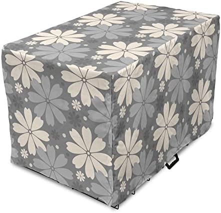 Lunarable Floral Dog Crate Cover, kvety a veľké okvetné lístky na sivom pozadí nepretržitý vzor V jednoduchosti,