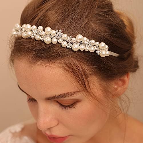 Jumwrit Pearl svadobné čelenka Drahokamu Tiara Crown Silver Flower Svadobné Headpiece princezná vlasové doplnky pre svadobné narodeniny Party Prom